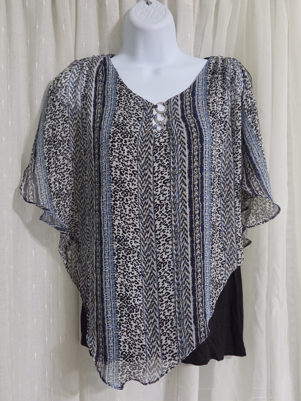 Apt. 9 Blue and White Striped Animal Print Flutter Tunic